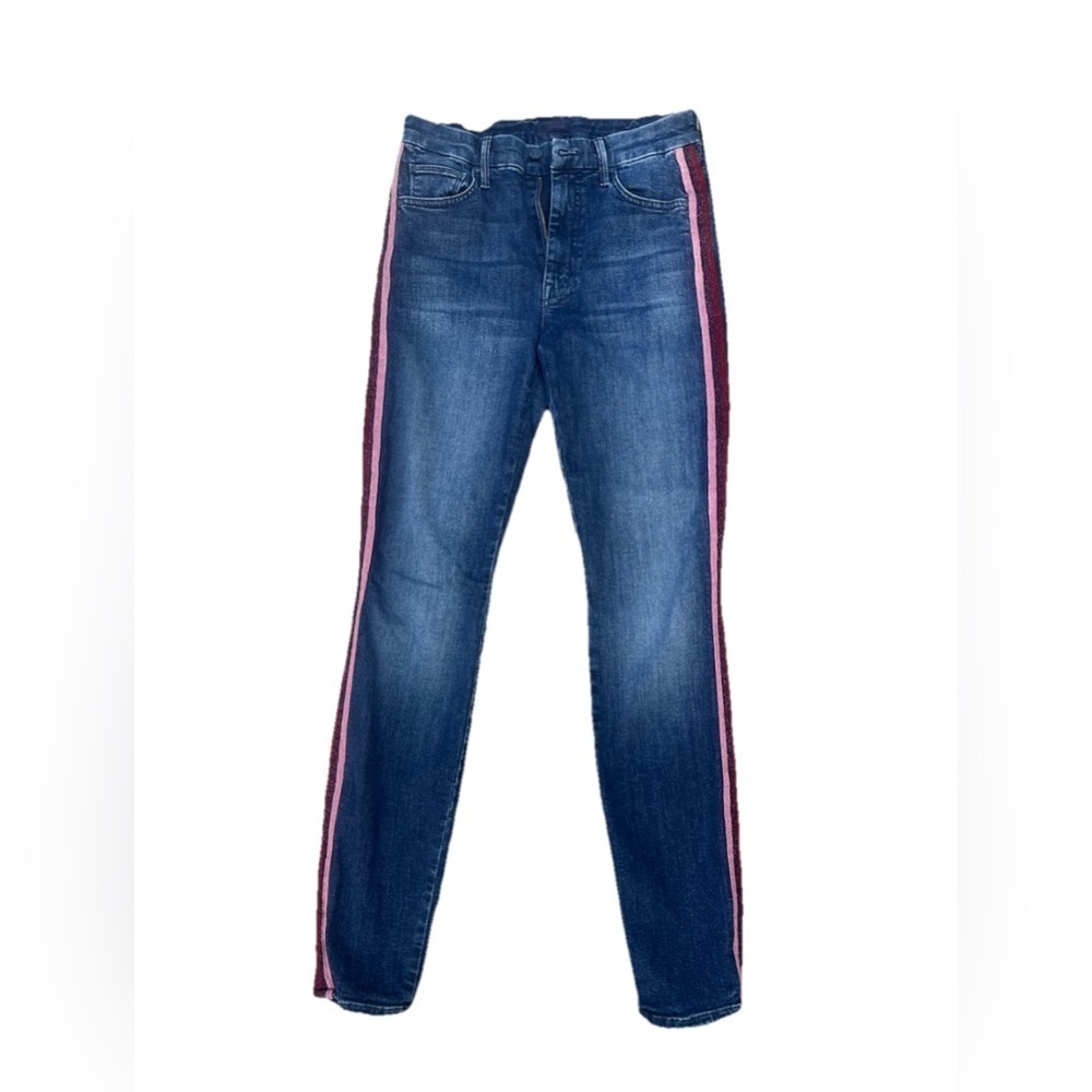 Mother high waisted glitter kitty jeans pink purple red stripes size 27 - Picture 4 of 7